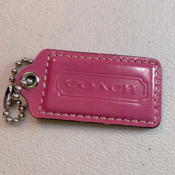 2.5" Large COACH PINK LEATHER Nickel Key Fob Bag Charm Keychain Hang Tag - Picture 1 of 4